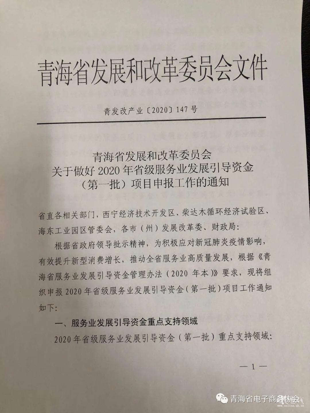 青海省发展和改革委员会|关于做好2020年省级服务业发展引导资金（第一批）项目申报工作的通知